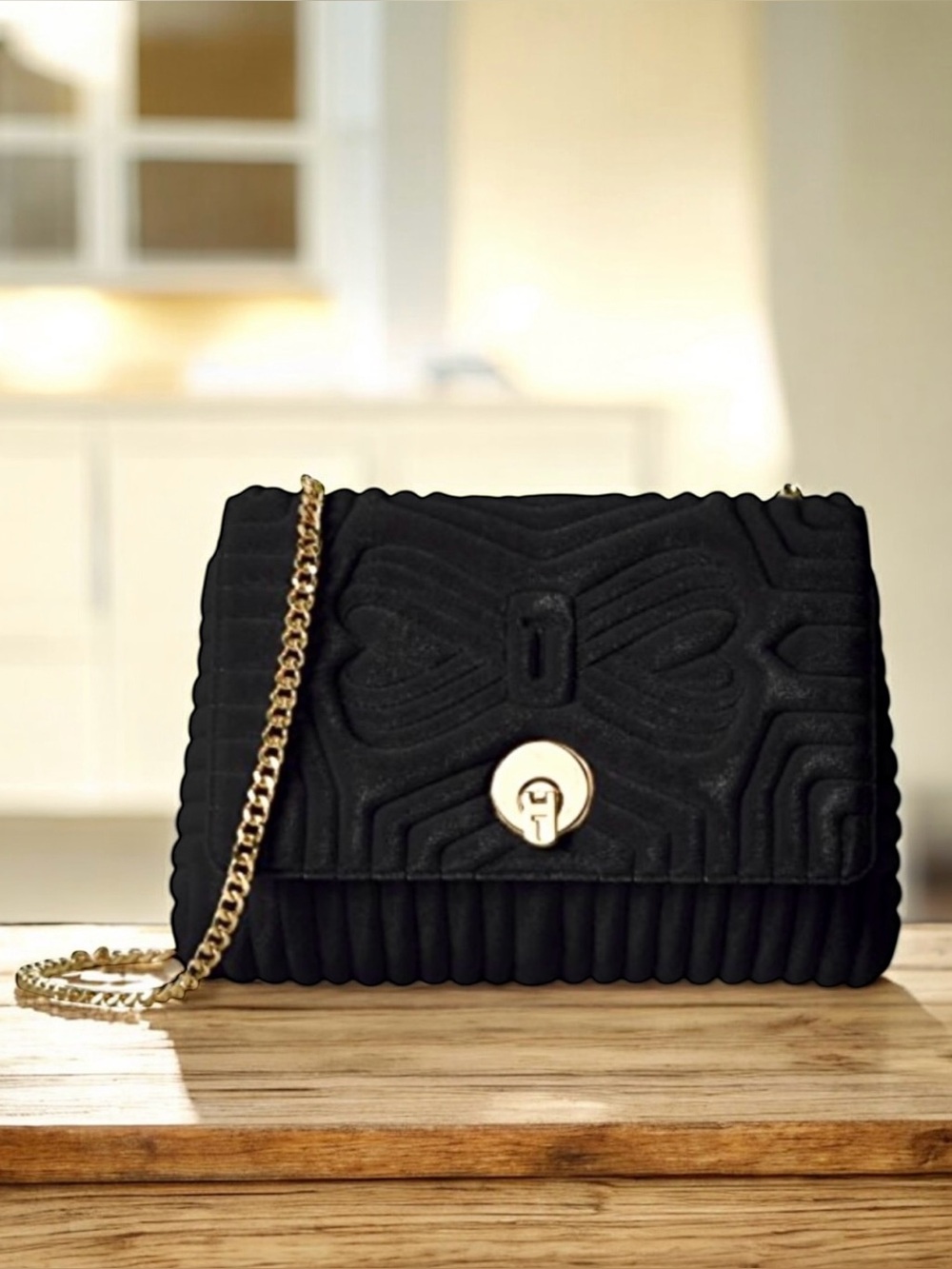 🆕 Ted Baker Rachila Quilted Black Velvet Flap Shoulder Bag Crossbody